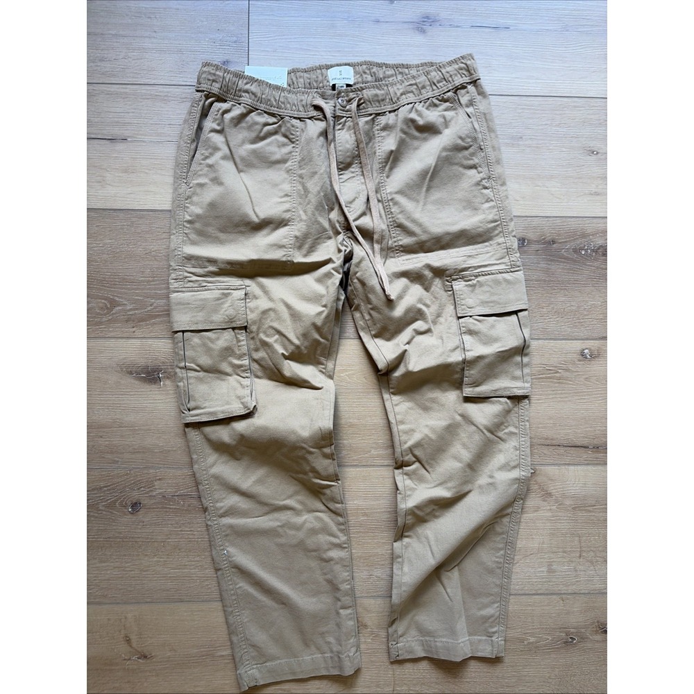 Mutual Weave Men's Pull-On Cargo Relaxed Straight Pants Khaki Brown Sz 2XL NWT